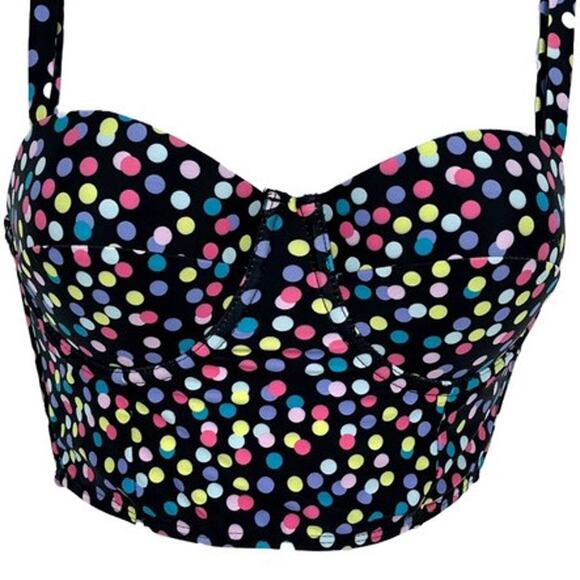 Bikini Top Confetti Print Contoured in Black with Multi Color Polka Dot Size XS - Picture 2 of 8